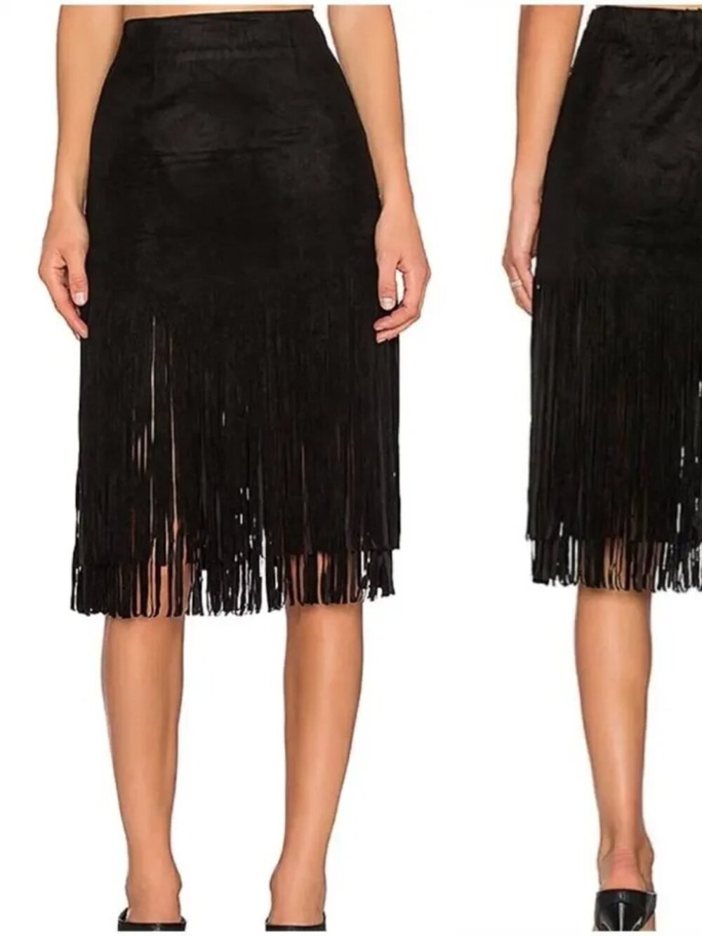 J.O.A. Black Fringe faux Suede Skirt